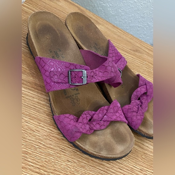Birkenstock Papillio Alicia Berry Pink Snakeskin Print Leather Wedge Sandals 9 - Picture 2 of 7